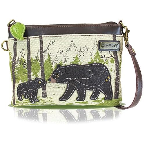 CHALA Canvas Mini Crossbody Handbag, Multi Zipper, Shoulder Purse Adjustable Strap