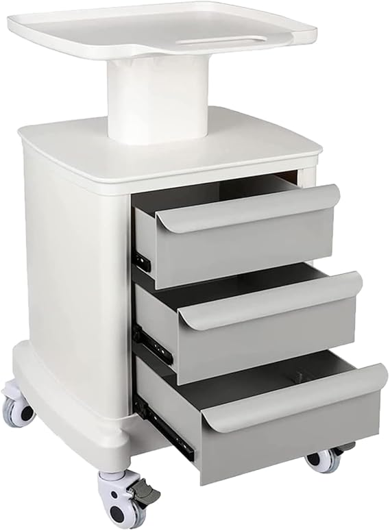 Mobile Ultrasound Cart with 3 Drawer, Medical Trolley Cart for Ultrasound Imaging Scanner Vehicle Rolling Utility Cart 110LBS Load Beauty Storage Carts for Office Hospital Bedroom SPA