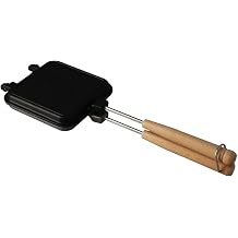 Cast Iron Waffle Maker Double Sided Sandwich Pan Non Stovetop Pie Iron for Gas Hob Outdoor Camping Breakfast Toasted Snack Cooker Heavy Duty Black