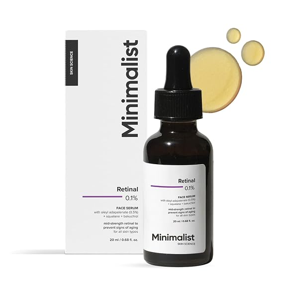 Minimalist Retinal 0.1% Face Serum | Reduces Fine Lines & Wrinkles | Anti-Aging & Hydrating Formula | Enriched with Bakuchiol & Squalane For All Skin Types | 0.68 Fl Oz/ 20 ml