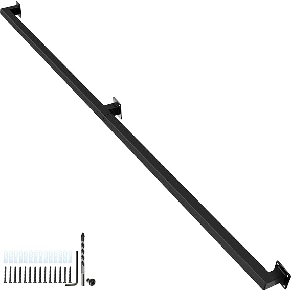 Wall Handrail 6FT,Black Industrial Staircase Railing,Pipe Handrails | for Indoor Stairs,Wall Mounted Stair Handrail,Industrial Hand Rail for Steps