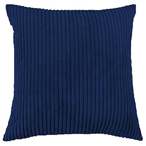 MoonRest Pack of 2 Cozy Throw Pillow Covers Cases Solid Color Both Sides for Couch Sofa Bed Shams Comfortable Super Soft Corduroy Striped - 18 X 18 Navy