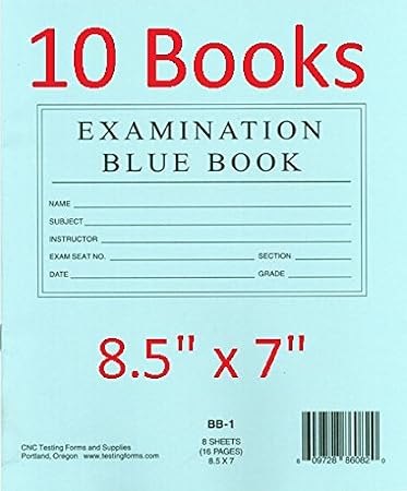 8.5" x 7" Examination Blue Book 8 Sheets 16 Pages 10 Booklets