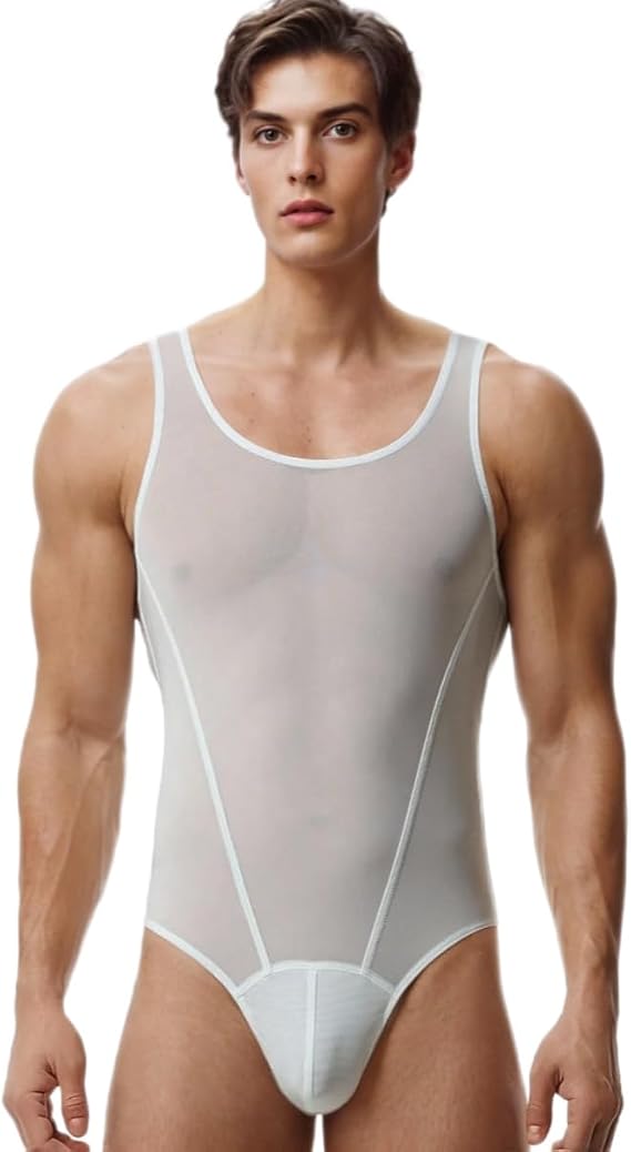 Men's Bodysuit Shapewear - Sleek Transparent Muscle Suit with High Elastic Mesh for Ultimate Confidence