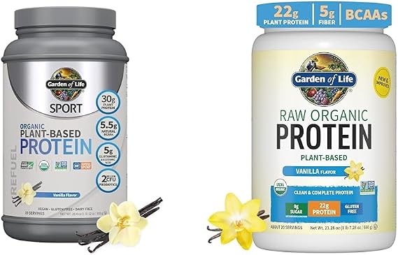 Garden of Life Organic Vegan Sport Protein Powder, Vanilla & anilla Protein Powder 22g Complete Plant Based Raw Protein