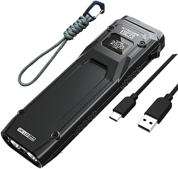 Nitecore EDC23 - EDC23 Saber Ultra Slim Pocket EDC Flashlight -2500 Lumens W/Eco-Sensa USB C Charging Cable