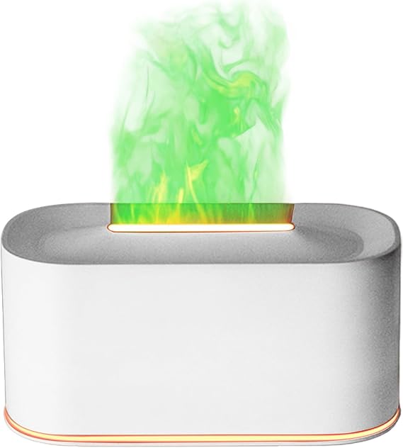 Flame Oil Diffuser 220ml Aromatherapy Device with 7-Color Lights | Cool Mist Scent Diffuser for Office Travelers Dormitory Nursery Bedroom Study Hotel Classroom Apartment Nightstand Desk Yoga