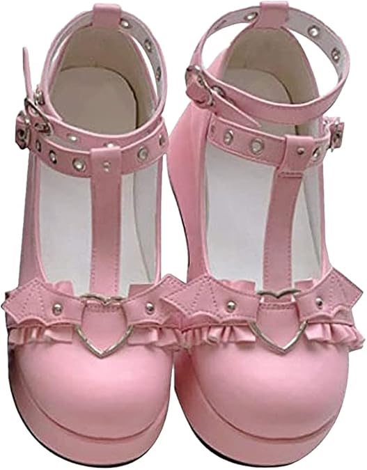 Women's Platform Mary Jane Shoes Sweet Toe Ankle Lolita Gothic Platform Dress Pumps Chunky Platform Shoes Patent Leather Dress Shoes