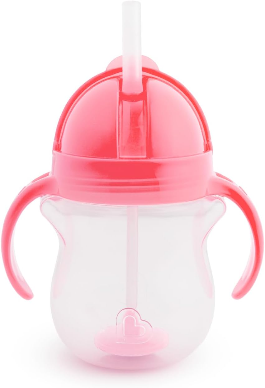 Munchkin Click Lock Tip and Sip Straw Cup | Baby Toddler Sippy Cups with Weighted Straw | BPA Free | Leakproof Cup | Dishwasher Safe | Baby Bottles -7oz207 ml | Pink
