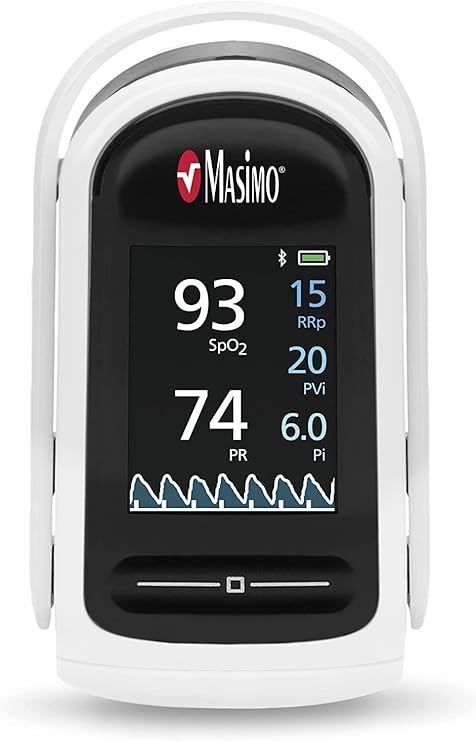 Masimo MightySat Fingertip Pulse Oximeter with Bluetooth, Monitor Blood Oxygen Saturation and Breath per Minute, OLED Screen, Touchpad, Long Battery Life