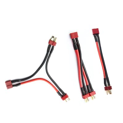 skrnrhrery T-Plug Parallel Serial Connector Series, T-Plug Extension Cable with 14awg 10cm Silicone Cord 1 Female to 2 Male Connectors for Rc Lithium Battery Connection TPlug Connectors 3 Pieces