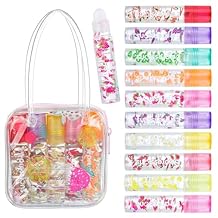 EXPRESSIONS 10pc Roll-On Lip Gloss Set with Carrying Case Assorted Fruity Flavors | Non-Toxic Kid-Friendly Glossy Lip Makeup | Party Favor & Best Friend Gift Set for Girls & Kids Fun