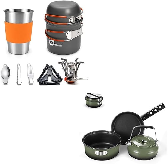 Odoland Bundle - 2 Items Camping Cookware Set and 5pcs Camping Cookware