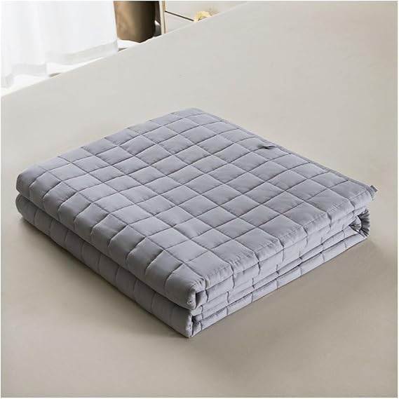 Cotton Weighted Blanket for Adults, Heavy Blanket with Premium Glass Bead All-Season Even Weight Distribution for Single Double Bed Multi-Colour Light Grey 152x203cm 9.1kg