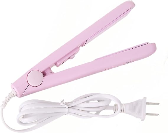 Mini Hair Straightener,Mini Flat Iron 2 in 1 Hair Curler 100-240v 20w Tourmaline Ceramic + Plastic,Mini Flat Iron Small Mini Straightener Flat Iron for Travel, Dormitory Or Home (Pink/Us Plug)