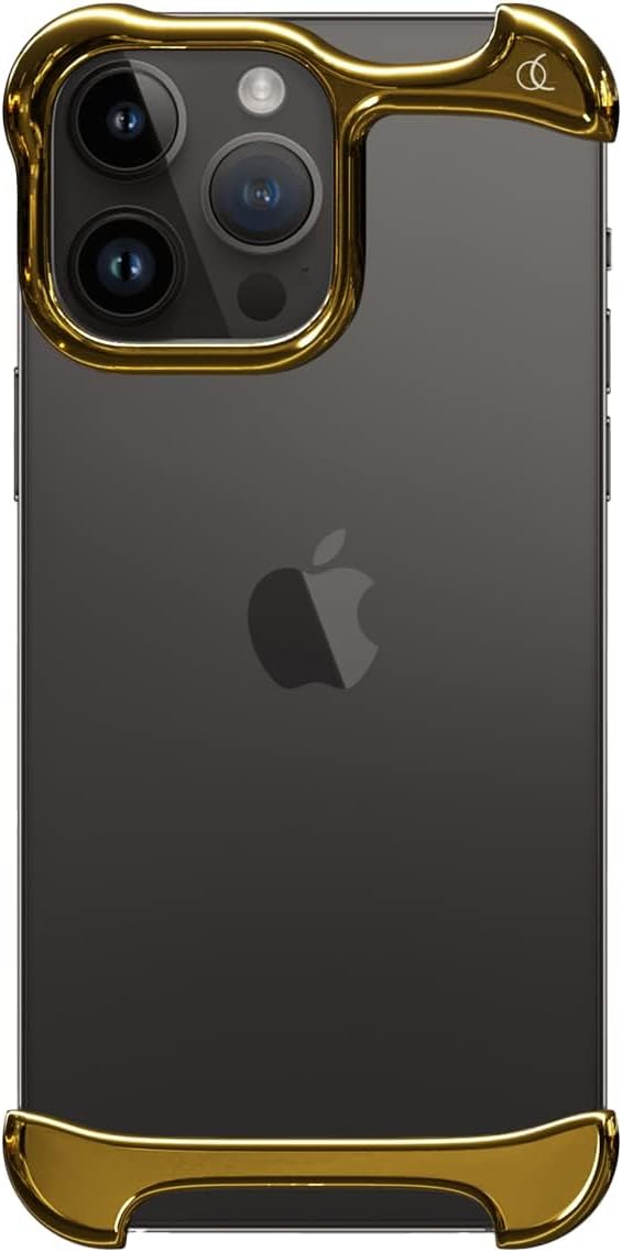 Arc Pulse Designed for iPhone 14 Pro Phone Case (2023), Sleek Minimalist Protective Shock Absorption Aerospace Grade Aluminum Shells + Elastomer Inlays Easy Fit 6.12 inch (Aluminum Mirror Polish Gold)