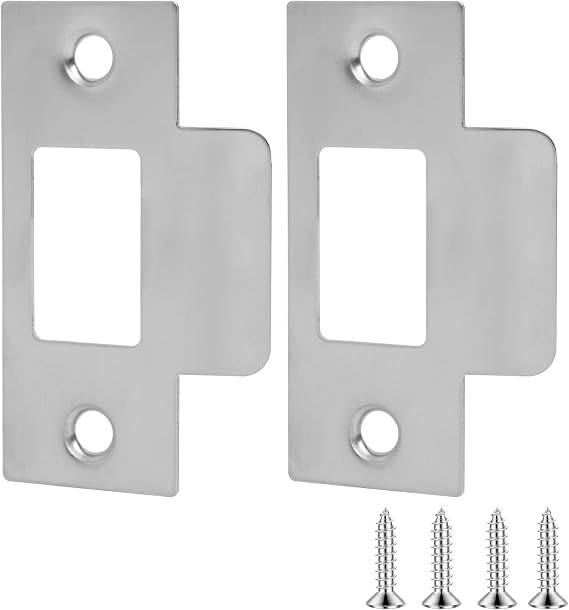 Door Strike Plate for Internal Doors 2Pcs Door Latch Plate with 4Pcs Matching Screws Stainless Steel 70*40.3mm Door Latches for Mortice Lock Tubular Latch Door Frame Door Jamb Reinforcement (Silver)