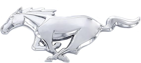 Official Ford Product. Mustang Pony Logo Emblem. Industrial Strength 3M Adhesive Backing. 3 1/4" Long. (Chrome)