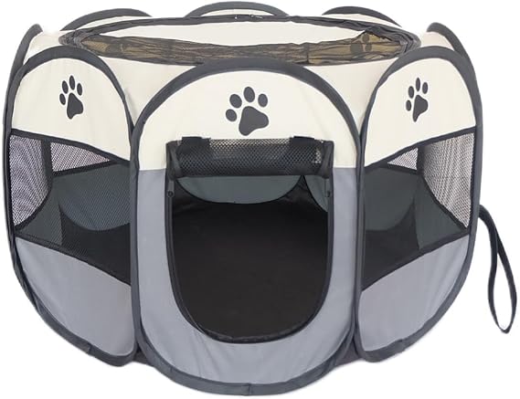 PET Portable Foldable Pet Dog Cat Playpen Crates Kennel/Premium 600D Oxford Cloth,Removable Zipper Top, Indoor and Outdoor Use (Grey)