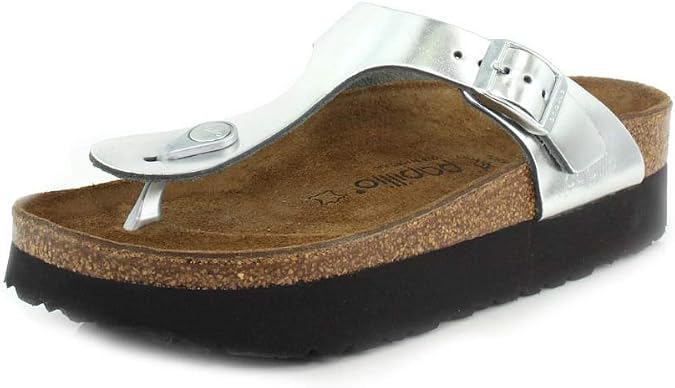 Birkenstock Womens Gizeh Platform Silver Leather Sandal - 37 REG