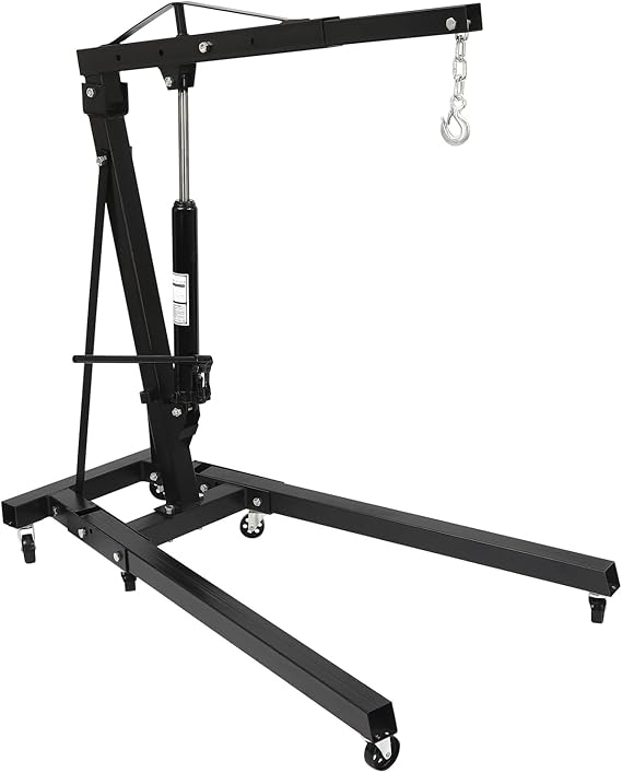 Engine Hoist, 2 Ton Folding Cherry Picker Hoist Lift, 4400 LBS Heavy Duty Hydraulic Engine Crane with 6 Casters, Engine Hoist Lever for Garage Workshop (Black)