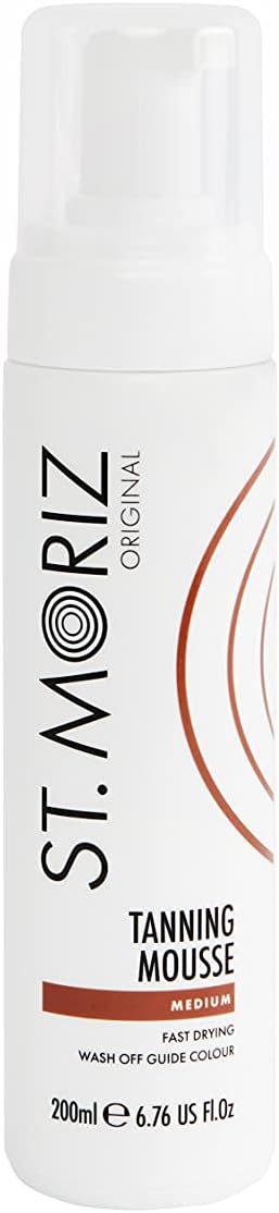 St Moriz Original Instant Tanning Mousse in Medium | Fast Drying Vegan Fake Tan Mousse | Instant Wash Off Guide Colour for a Medium Golden Glow | Dermatologically Tested | Cruelty Free | 200ml