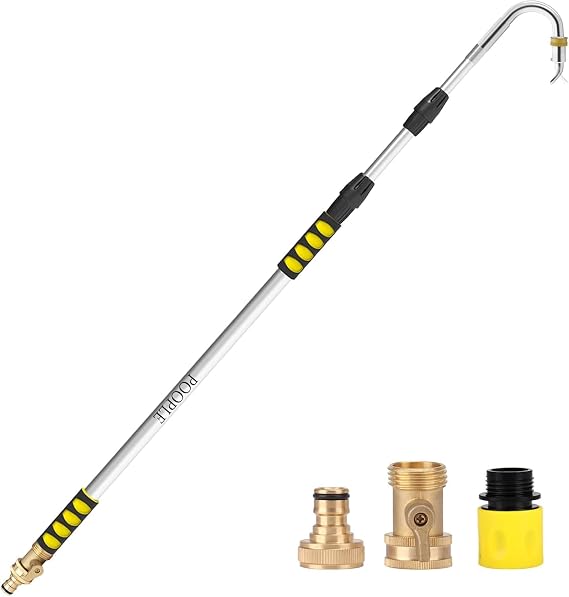 Gutter Cleaning Tools from The Ground, 20FT Reach Telescoping Gutter Cleaner Tool, Rain Gutters Cleaning Wand with 360 Metal Head, Gutters Cleaner Hose Attachment & Connection Adapter