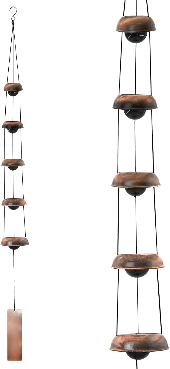 Copper Wind Chimes for Outside, Temple Wind Chimes with 5 Bells Feng Shui Wind Bell Pendent Memorial Windchimes for Home Garden Patio Backyard Decor (Bronze)