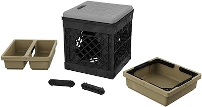 CrateGardner - Modern Black Rectangular Garden Storage Crate with Seat Topper, Cushion, and Two Drop-in Trays Sand