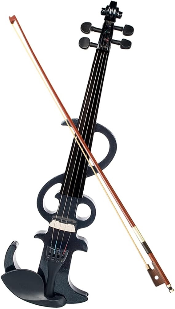 Black Electric Violin 4/4 Full Size White Solid Silent Violin w/ Case + Bow + Maple Bridge