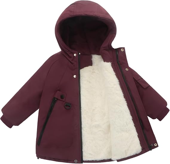 Boy Fleece Jacket with Hood Winter Puffer Coat Kids Soft Water Resistant Clothes