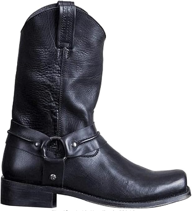 BININBOX Cowboy Boots For Men Brown Western Boot Square Toe Pull-on Boots Traditional Working Boots