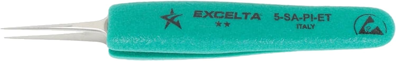 Excelta Mirror Polished Tweezers, Flat Blunt Points, Three Star, Stainless Steel, Anti-Magnetic, 4.75" Length
