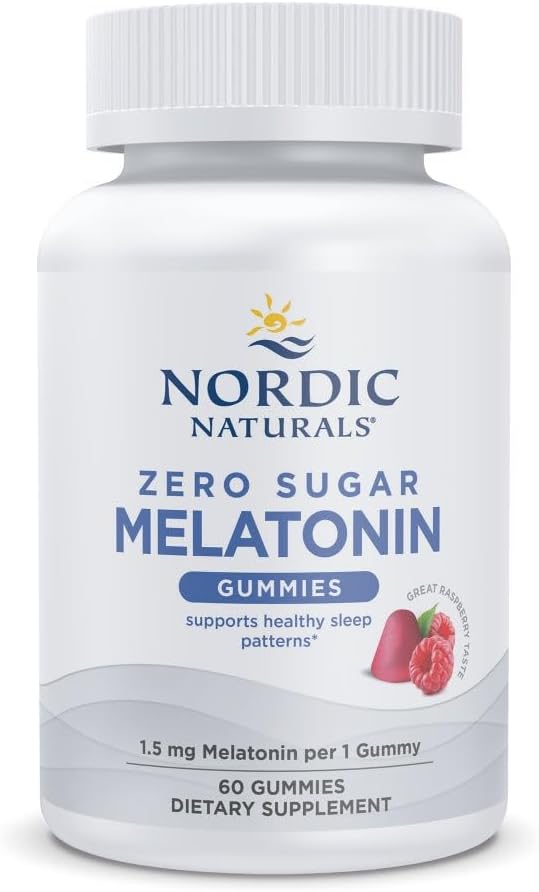 Nordic Naturals Zero Sugar Melatonin Gummies, Raspberry - 60 Gummies - 1.5 mg Melatonin - Great Taste - Restful Sleep, Antioxidant Support - Non-GMO, Vegan - 60 Servings