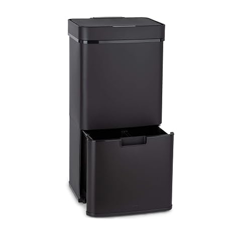 Klarstein Royal Trash Sensor Bin, 72 L Volume in 4 Containers, Residual Waste & Recycling Waste: 43 & 2 x 12.5 L, Organic Bucket with Lid: 4 L, Automatic Open and Close, Black