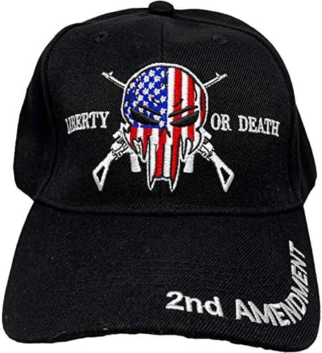 Black Duck Brand Liberty Or Death 2nd Amendment Patriotic Skull Embroidered Baseball Hat 1 Black
