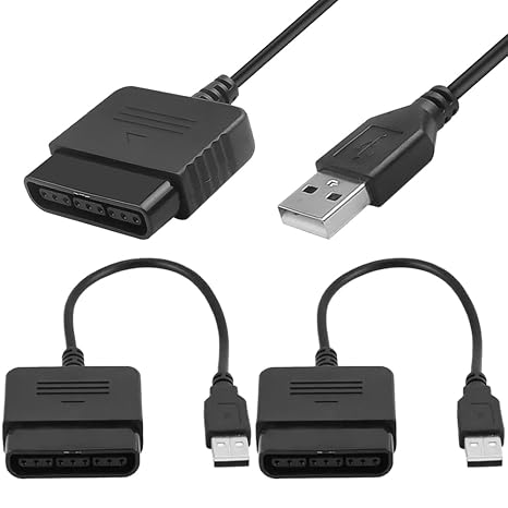 for PS2 Controller to USB Adapter Converter Cable, for PlayStation 2/3 Female Plug to USB 2.0 Male Adapter Converter Cord for PS1/for PS2 Controller Gamepad to for PS3/PC Controller (2 Pcs)