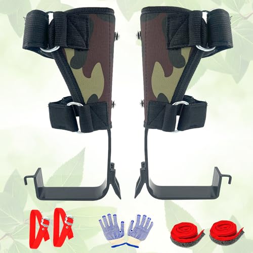 Tree Climbing Spikes Set, Tree Climbing Gears 2 Claws and Widening Pedal, Camouflage Green Tree Climbing Tool Set,Tree Climbing Kit for Climbing Trees, Picking Fruit, Tree Trimming,Hunting
