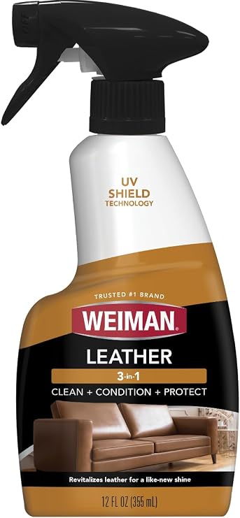Weiman Leather Cleaner & Conditioner - Cleans, Restores & Protects Leather, UV Protection Prevent Cracking & Fading, Auto, Sofas, Shoes, Bags & All Finished Leather Surfaces, 1 Pack, 12 Fl Oz