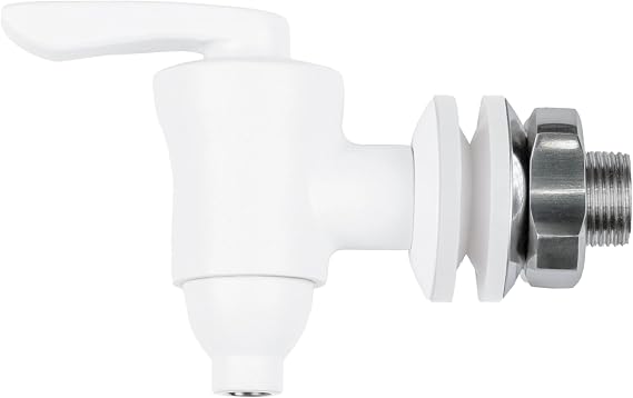 Boroux stainless steel spigot with ceramic valve in white powder coat with white silicone washer