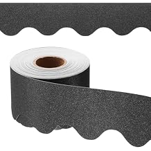 PATIKIL Glitter Bulletin Board Border, 65.6 Feet Poster Chalkboard Cork Decoration Trim Scalloped Borders Wall Decor for Classroom Office Locker, Black