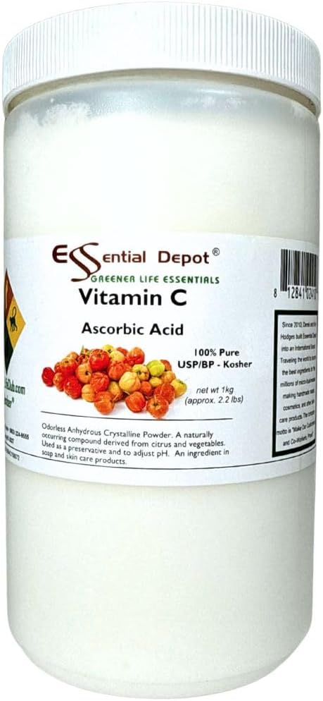 Essential Depot Ascorbic Acid Powder - Vitamin C - 2.2 lbs - 1 KG - USP - Safety Sealed HDPE Container with Resealable Cap