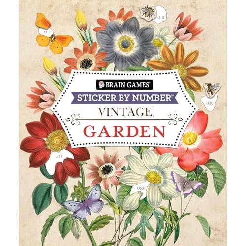 Brain Games - Sticker by Number - Vintage: Garden 28 Images to Sticker Paperback January 15, 2025