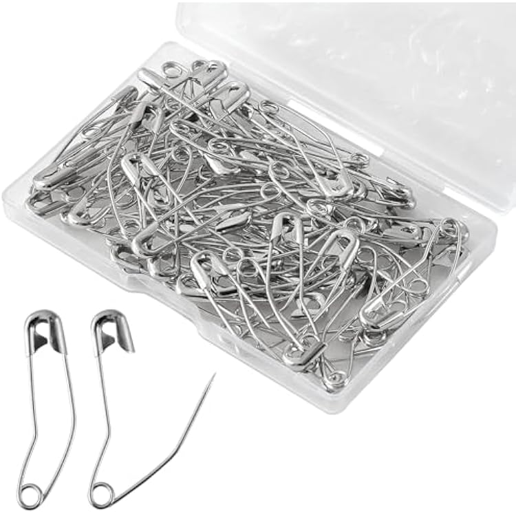 Curved Safety Pins 1.5 Inch - 60 Pack Quilting Basting Pins for Quilting, Sewing, Knitting and Crafting Size 2 Safety Pin with Storage Box Silver