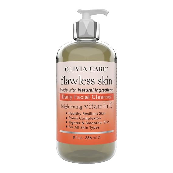 Olivia Care Vitamin C Daily Brightening Facial Cleanser - All Natural Moisturize, Hydrate, Cleanse - Brighten Age Spot, Tighter & Soothe Skin - Antioxidants - All Skin Type - 8 FL OZ