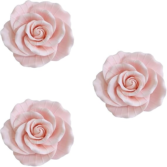 O'Creme Garden Roses Gumpaste Flower Set - 4.5" Pink - Edible Flowers for Cake Decorating - Sugar Flower Decorations for Cakes, Candy, Cupcakes - Birthday, Wedding, Valentines, Baby Shower - Set of 3