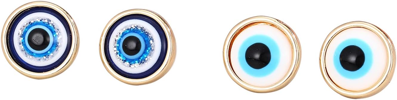 2 Pairs Lucky Evil Eye Stud Earrings Set Blue Round Protection Kabbalah Amulet Turkish Retro Religious Jewelry for Women