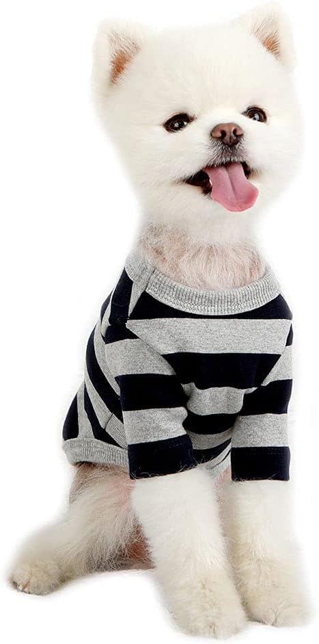 Dog Cotton Shirts for Small and Large Dogs Rugby Striped T-Shirts Soft Breathable Dog Shirt pet Clothes (X-Small, Gray/Navy)