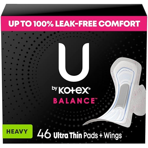 U by Kotex Balance Ultra Thin Pads with Wings, Heavy Absorbency, 46 Count Packaging May Vary