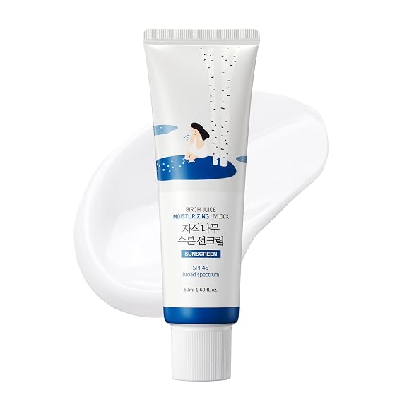 ROUND LAB Birch Juice Moisturizing UV LOCK SPF 45, 1.69 Fl Oz, Hydrating Lotion-like Lightweight Glow Sunscreen for Sensitive Skin, No White Cast, Fragrance-Free, Protector Solar, Korean Sunscreen | Hydrating Lotion-like Lightweight Glow Sunscreen